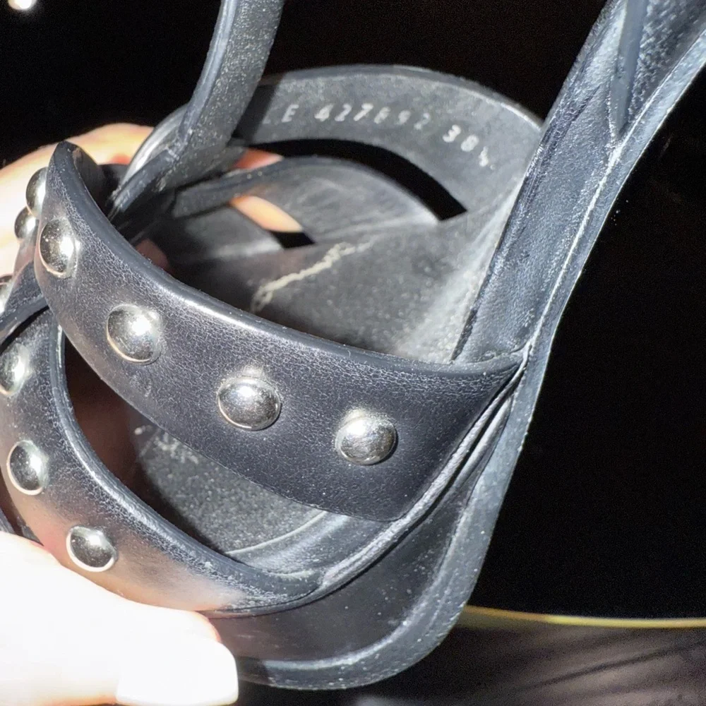 Saint Laurent TRIBUTE SILVER STUDDED Sandals RARE/ EUC - Picture 10 of 14